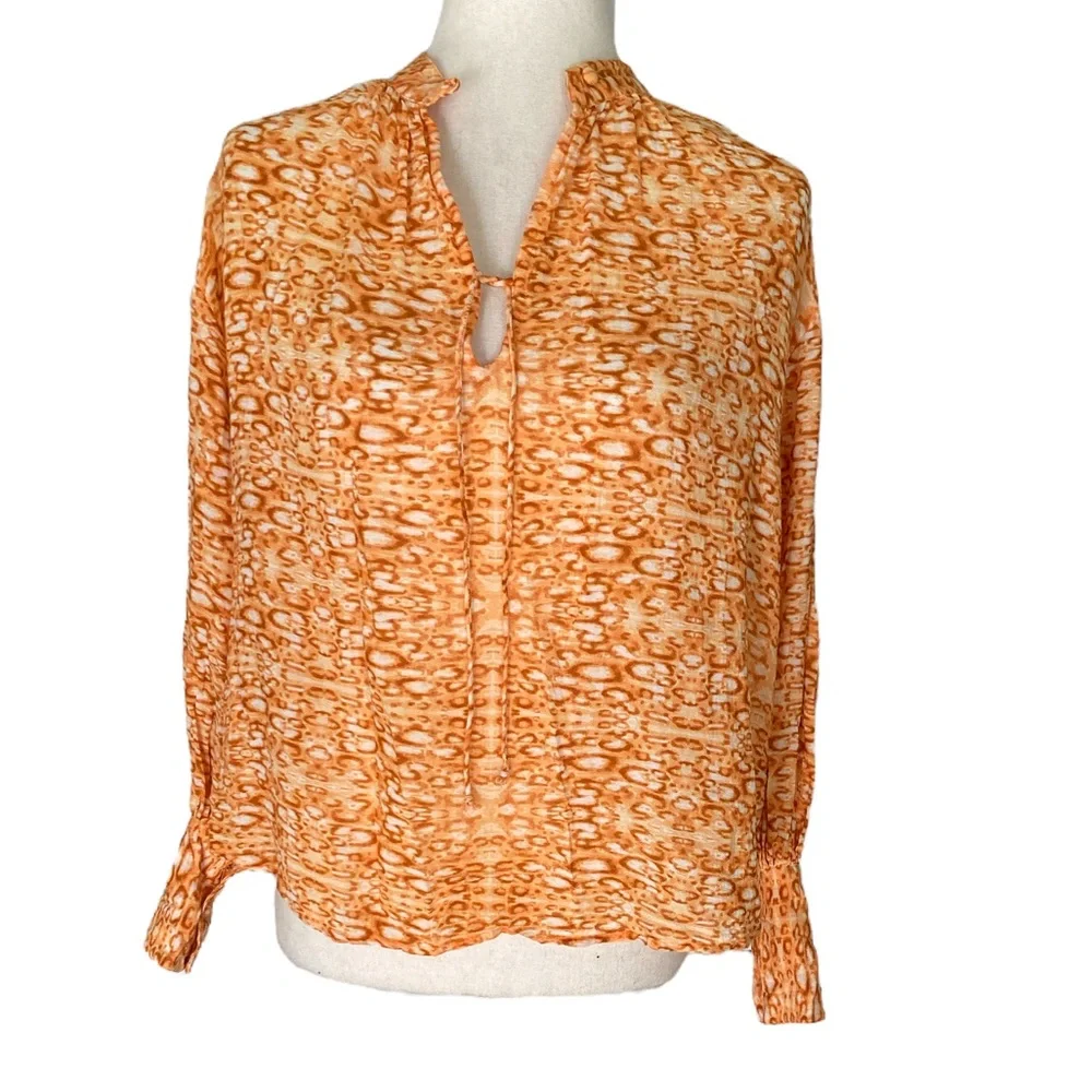 Anthropologie Kinga Csilla Sera Cropped Blouse in Orange Leopard Print - 2